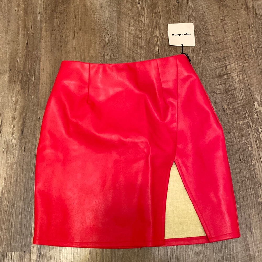 Red faux leather skirt